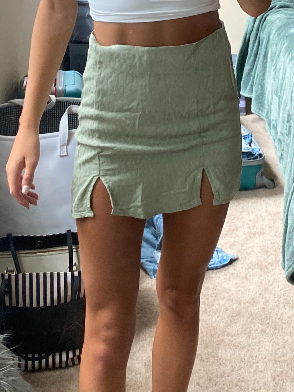 Forever 21 Light Sage Green Mini Skirt with Front Slits